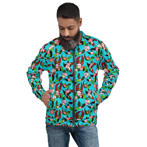 Turquoise Bloom Flight on a Bomber Jacket