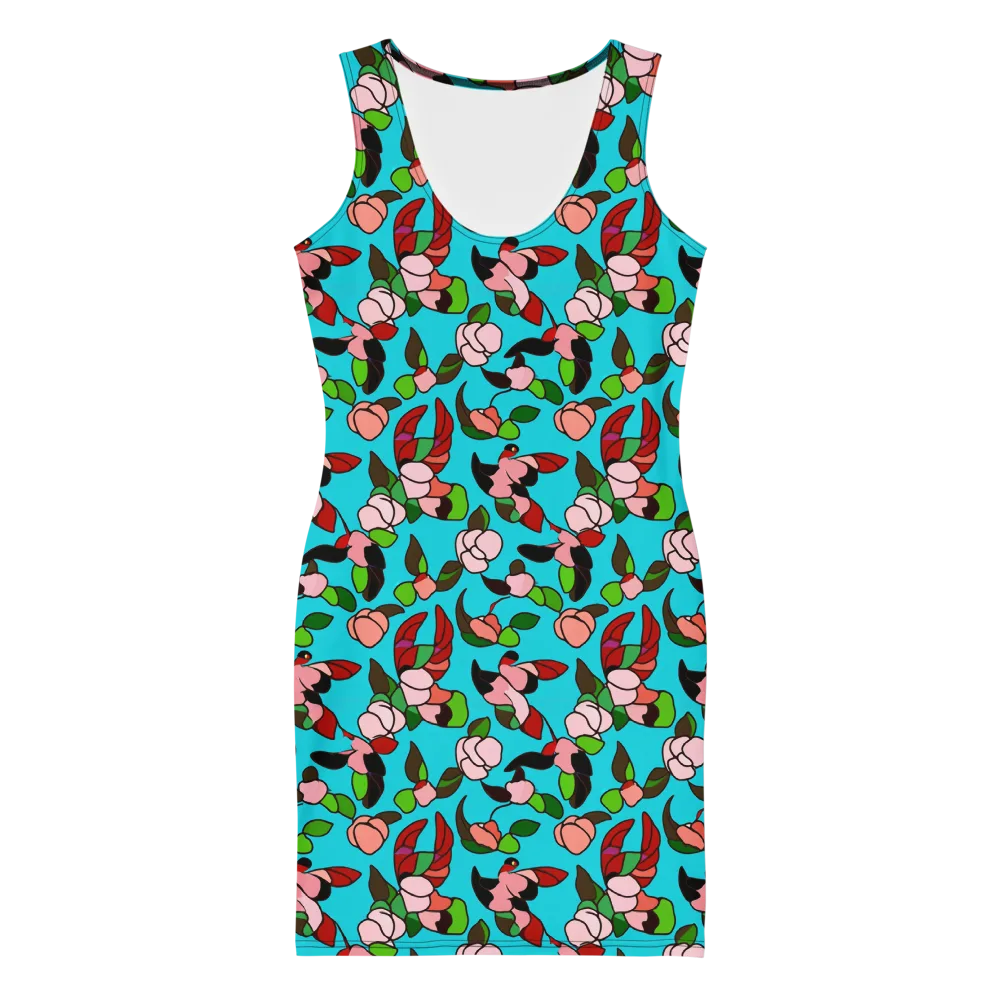 Turquoise Bloom Flight on Bodycon Dress — Front