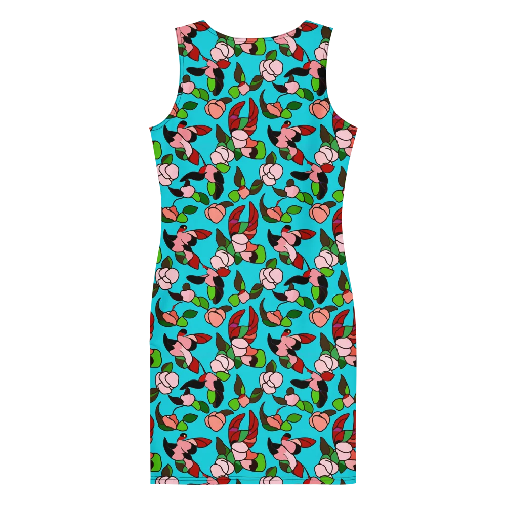 Turquoise Bloom Flight on Bodycon Dress — Back