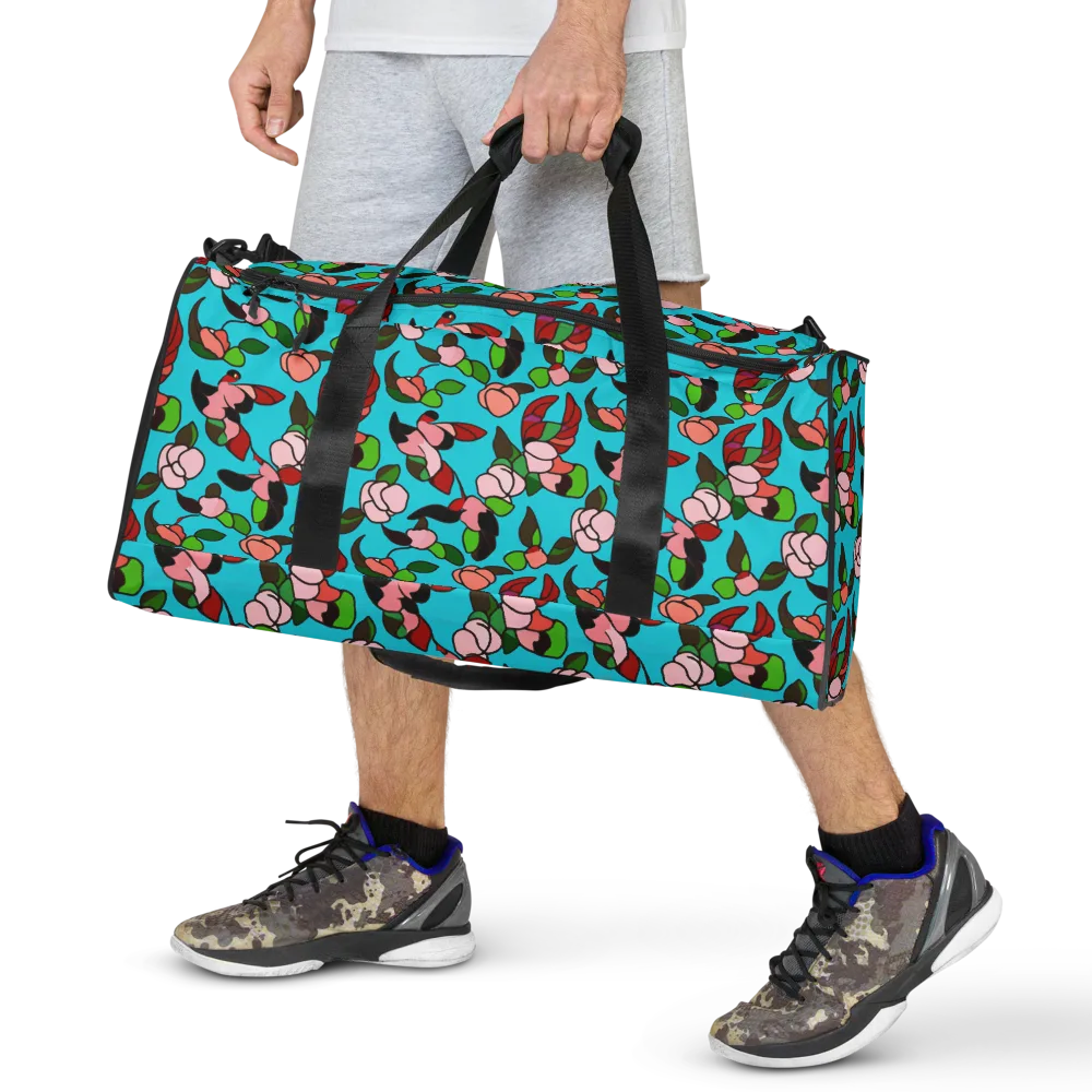 Turquoise Bloom Flight on Duffle Bag — Front