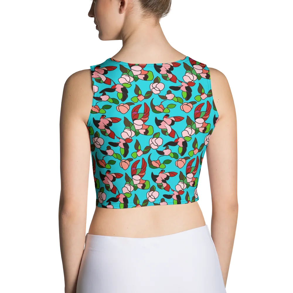 Turquoise Bloom Flight on Crop Top — Back
