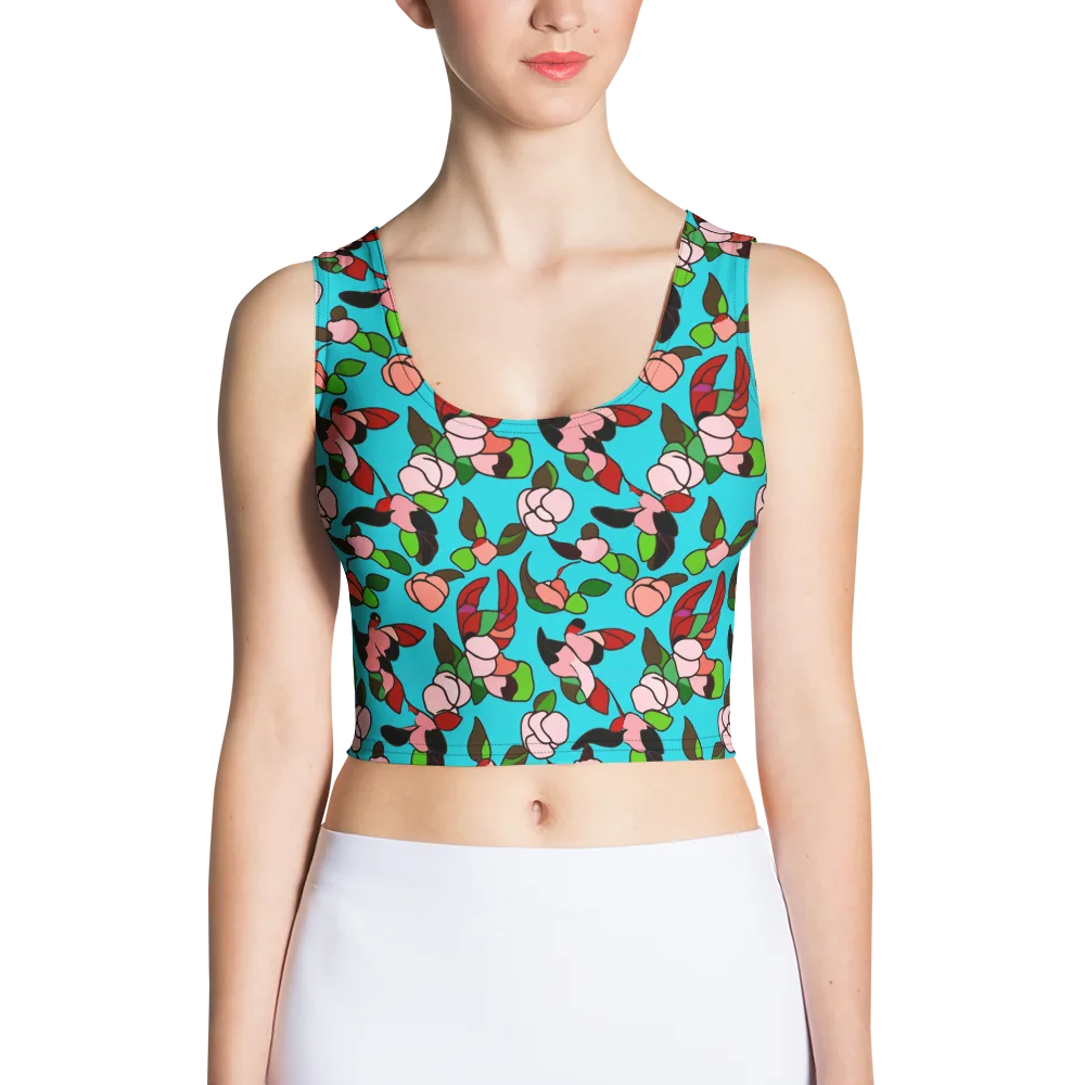 Turquoise Bloom Flight on Crop Top — Front