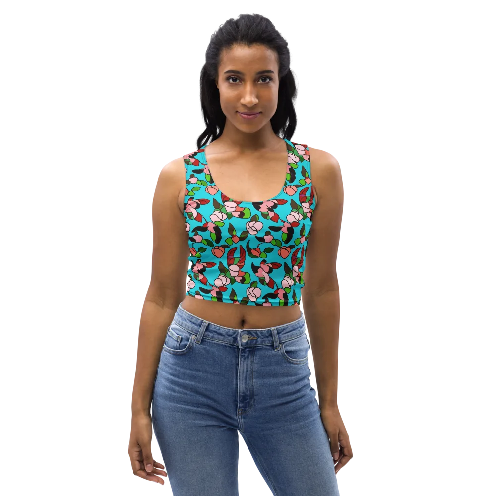 Turquoise Bloom Flight on Crop Top — Front