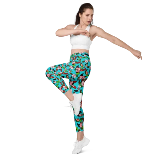 Turquoise Bloom Flight on a Leggings with Pockets
