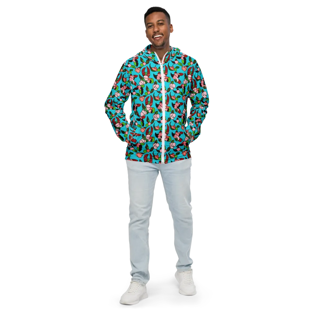 Turquoise Bloom Flight on Men's Windbreaker — Front