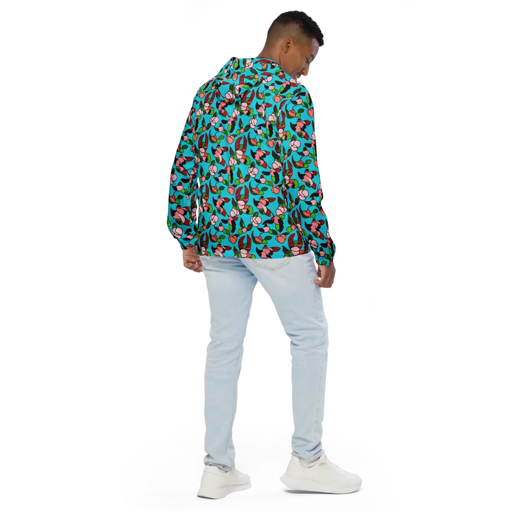 Turquoise Bloom Flight on Men's Windbreaker — Back