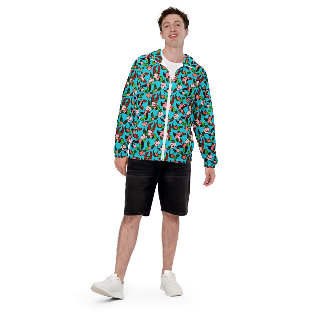 Turquoise Bloom Flight on Men's Windbreaker — Front