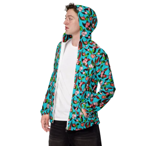 Turquoise Bloom Flight on a Men's Windbreaker