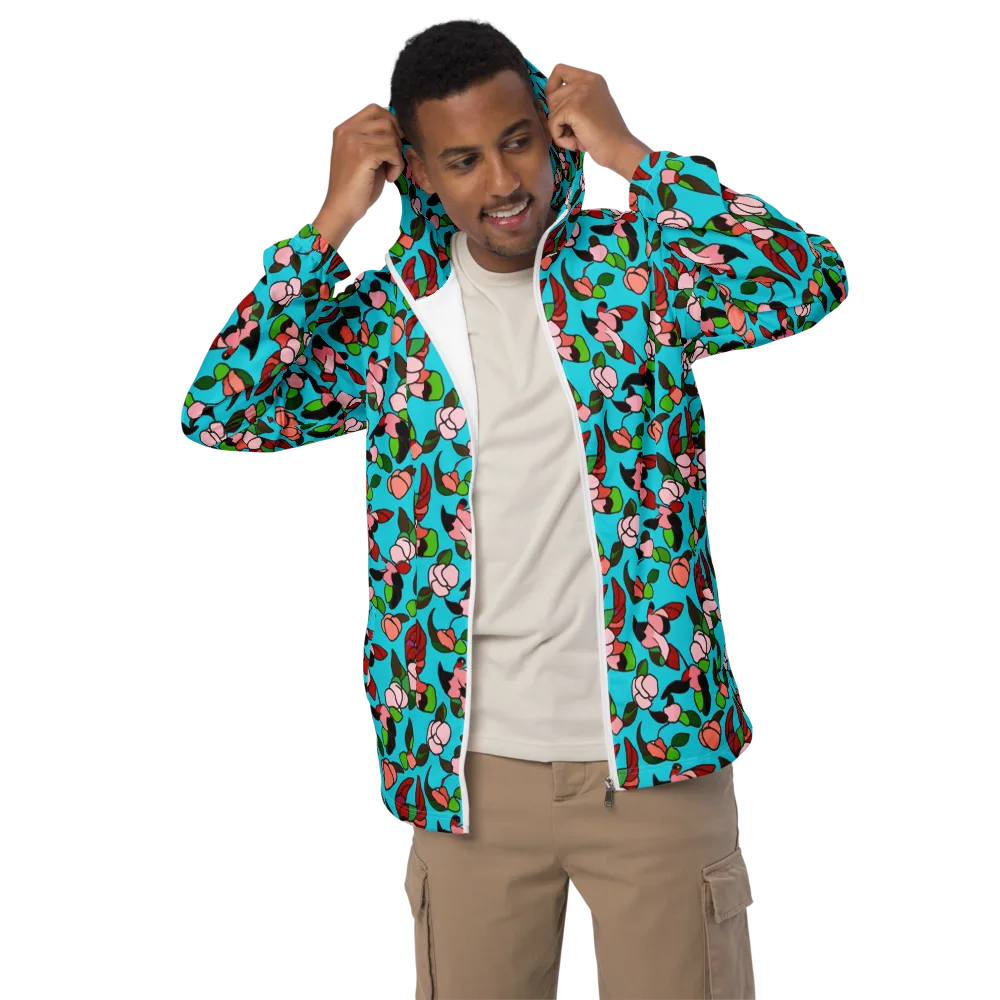 Turquoise Bloom Flight on Men's Windbreaker — Front