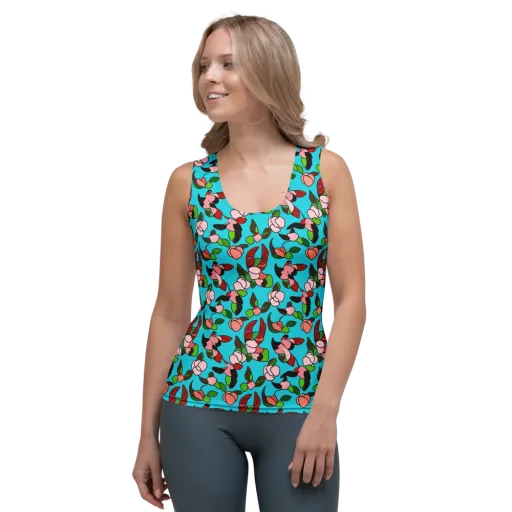 Turquoise Bloom Flight on a Women's Tank Top