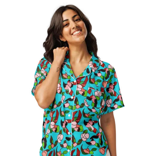 Turquoise Bloom Flight on a Women's Short Sleeve Pajama Top