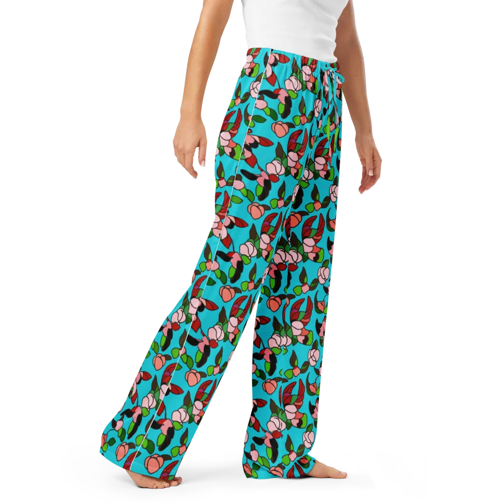 Turquoise Bloom Flight on Women's Pajama Pants — Right Front