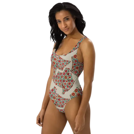 Carmine Garden on a One-Piece Swimsuit