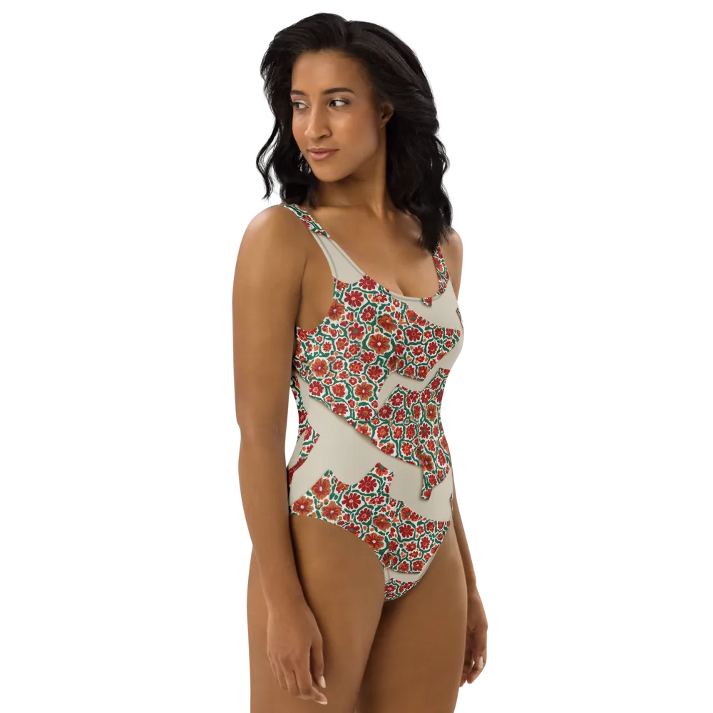 Carmine Garden on One-Piece Swimsuit — Right
