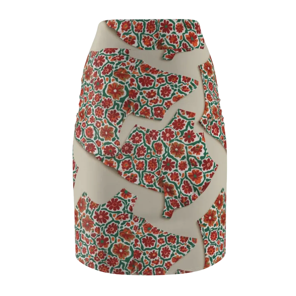 Carmine Garden on Pencil Skirt — Back