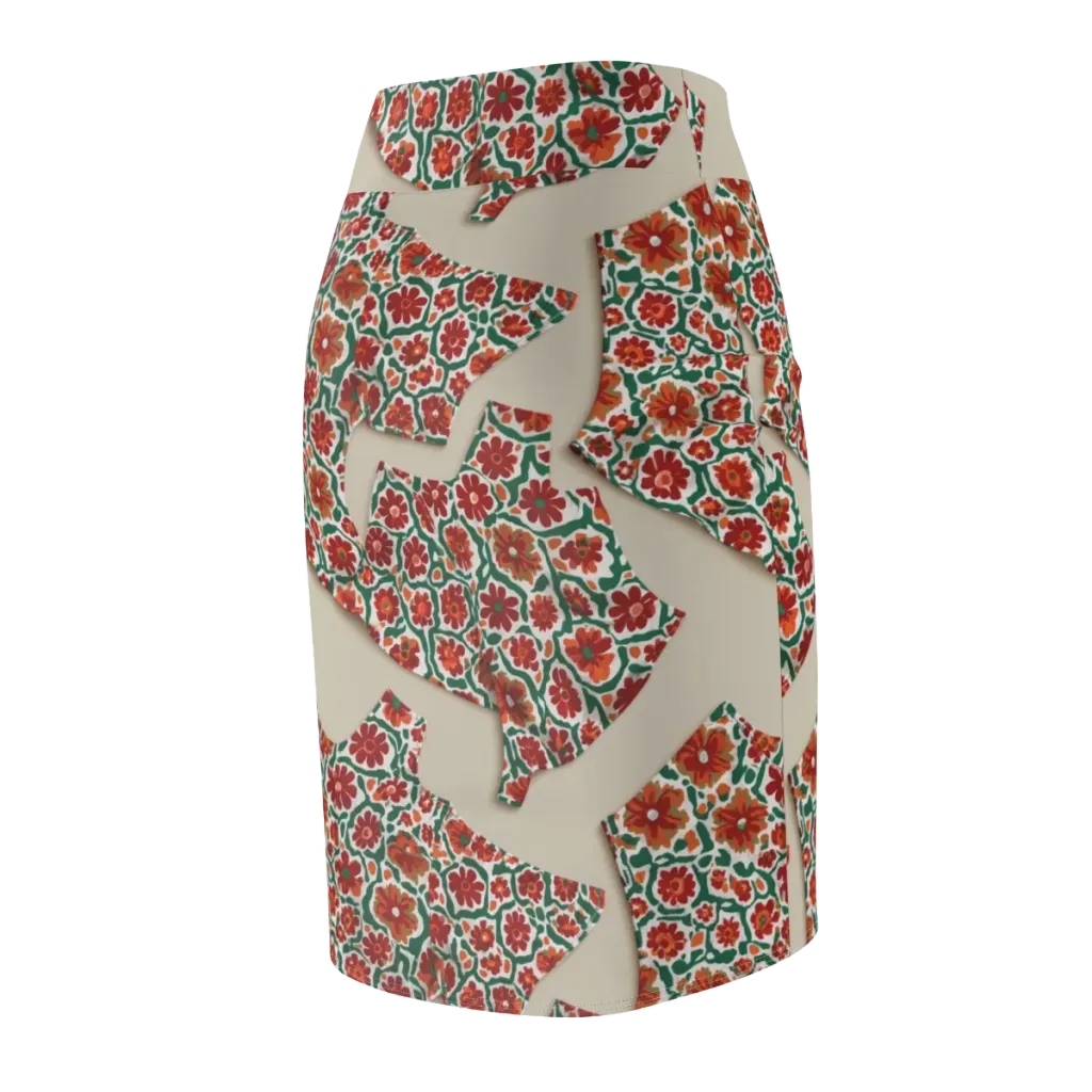 Carmine Garden on Pencil Skirt — Back Side