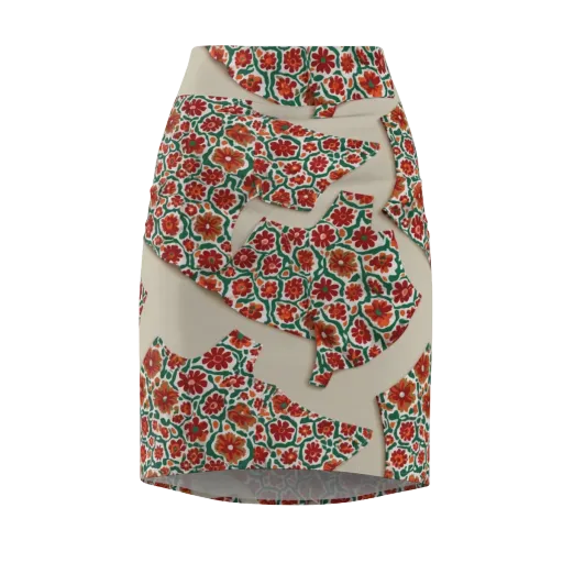 Carmine Garden on a Pencil Skirt