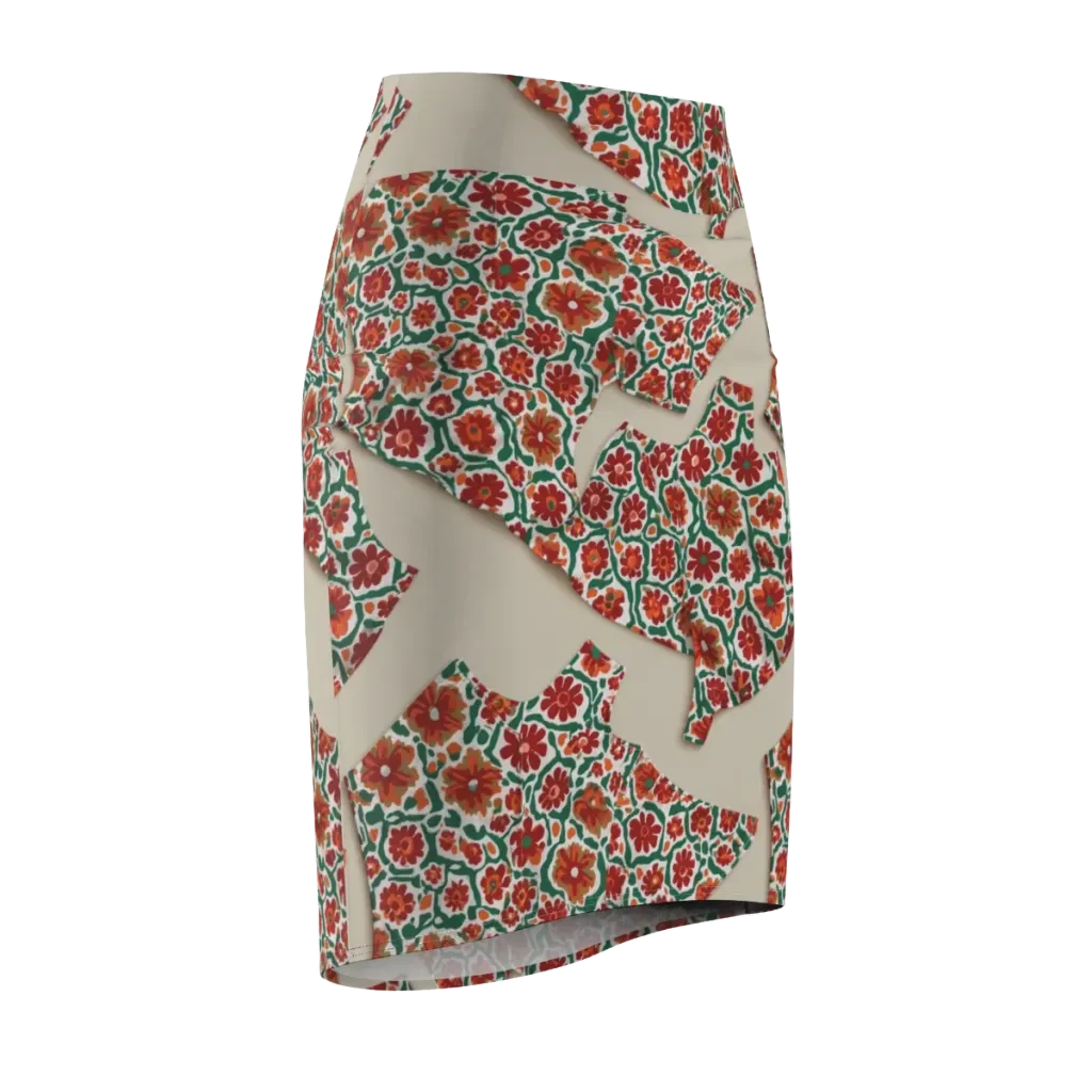 Carmine Garden on Pencil Skirt — Front Side