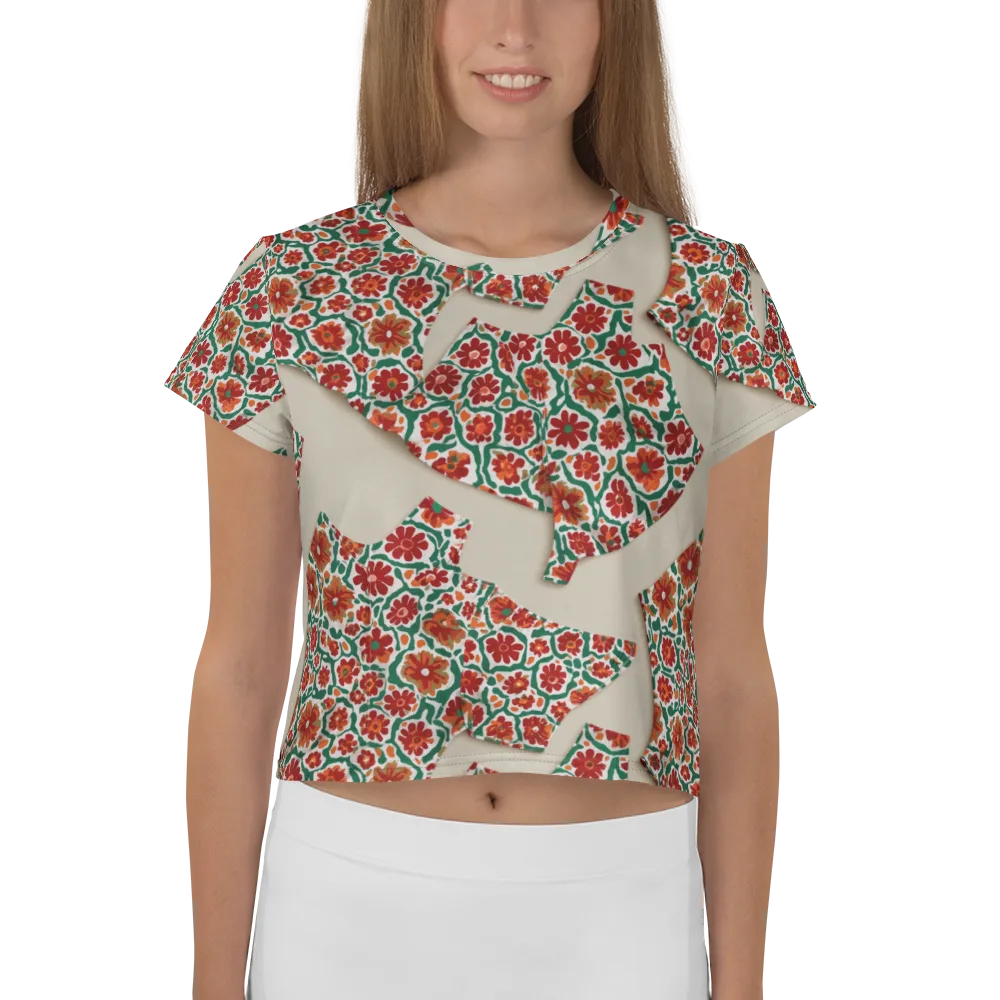 Carmine Garden on Crop Tee — Front