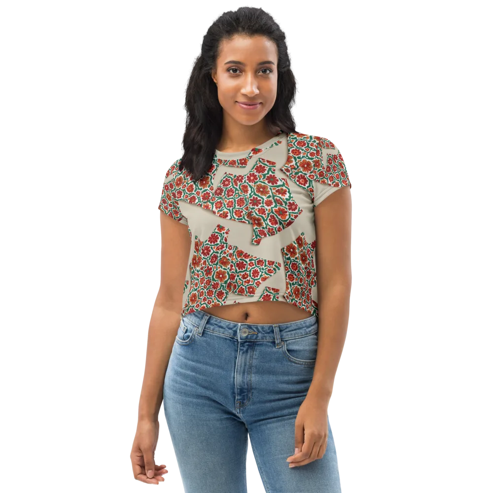 Carmine Garden on Crop Tee — Front