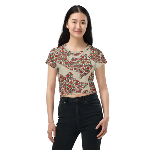 Carmine Garden on a Crop Tee