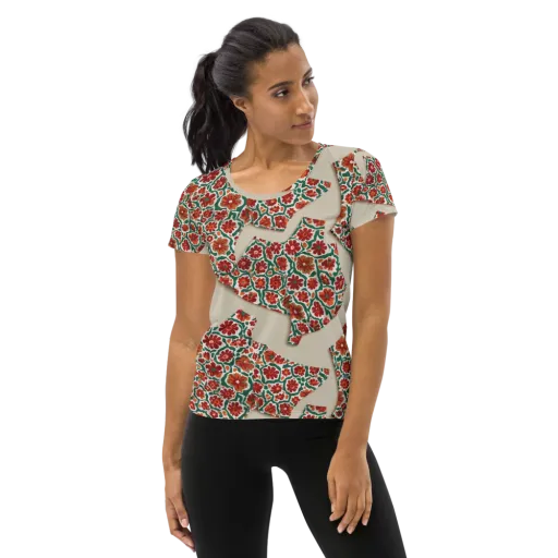 Carmine Garden on a Women's Athletic T-Shirt