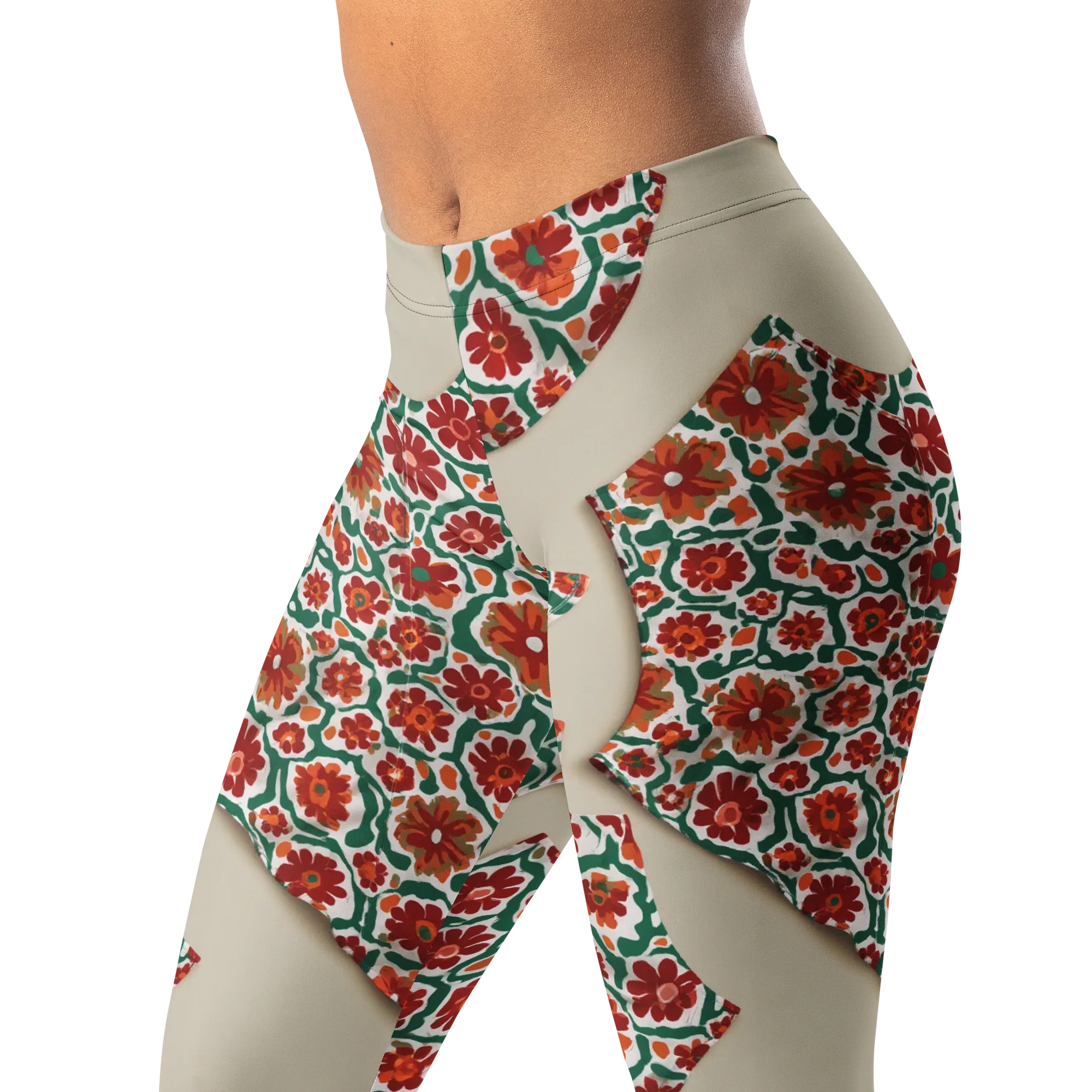 Carmine Garden on Leggings — Left Front
