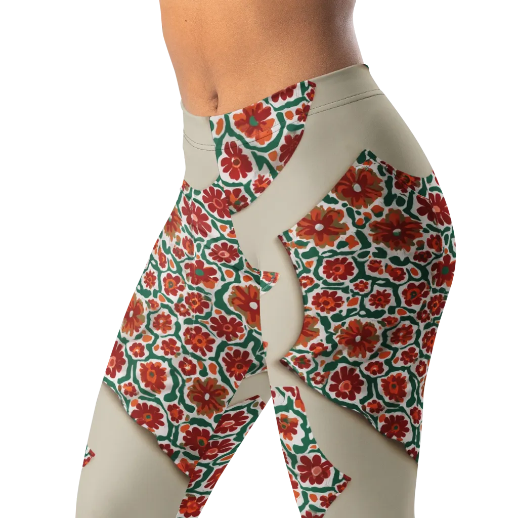 Carmine Garden on Leggings — Left Front