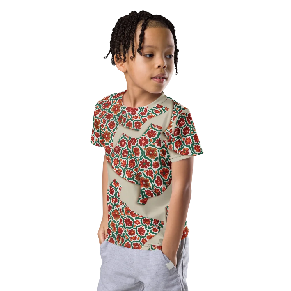 Carmine Garden on Kids Crew Neck T-Shirt — Left Front