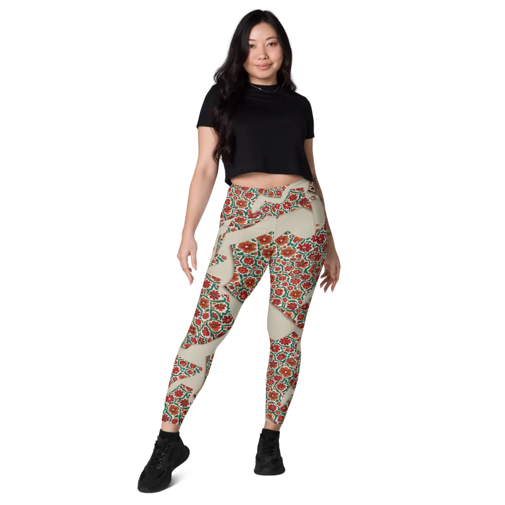 Carmine Garden on Leggings with Pockets — Front