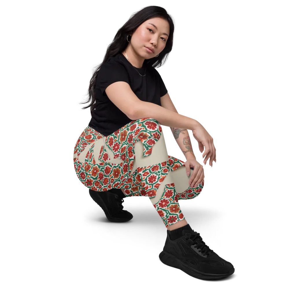 Carmine Garden on Leggings with Pockets — Right Front