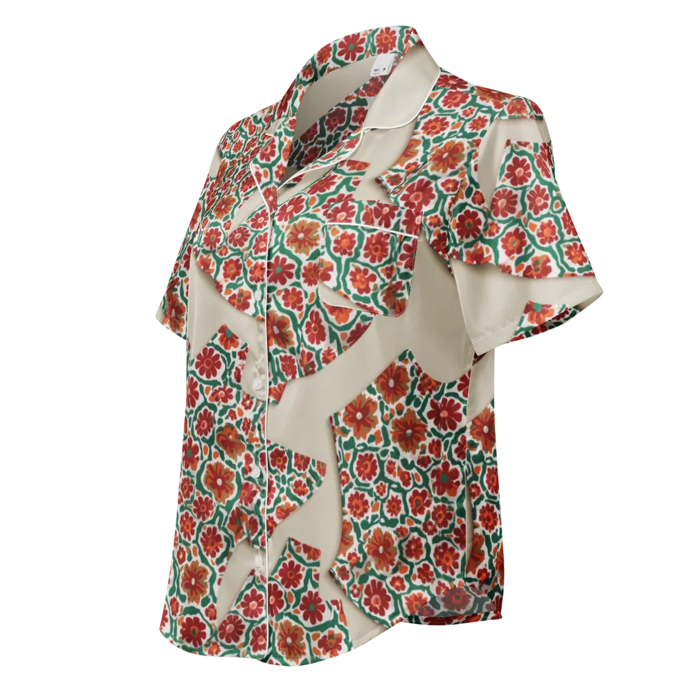 Carmine Garden on Women's Short Sleeve Pajama Top — Left Front