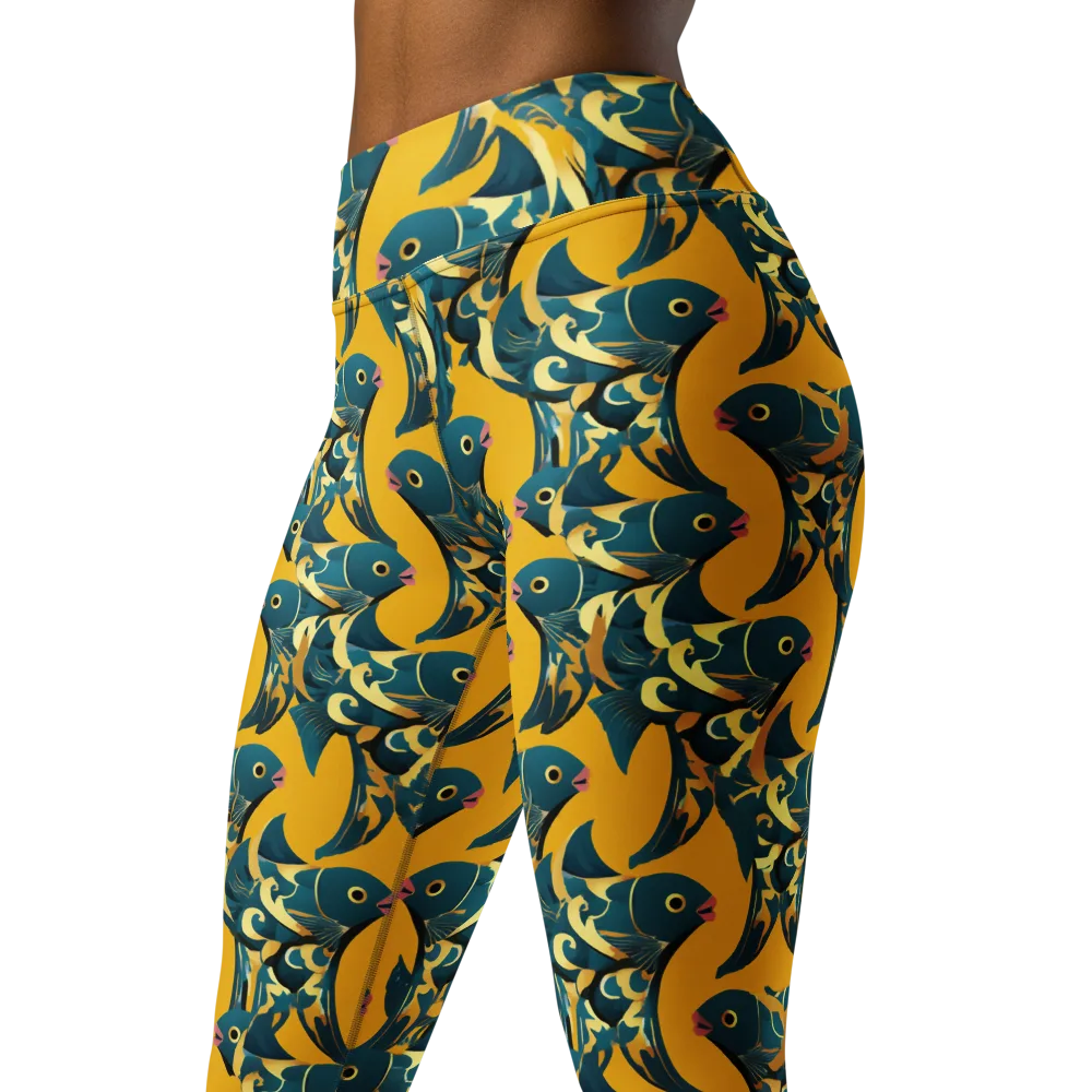 Canary Current on Yoga Leggings — Left Front