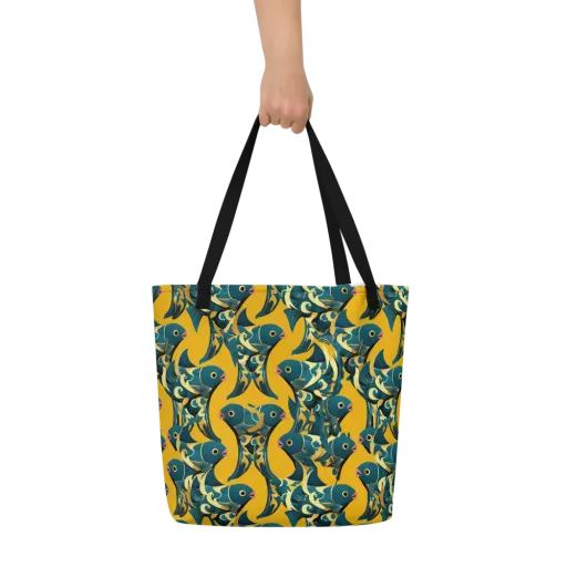 Canary Current on a Large Tote Bag W/ Pocket