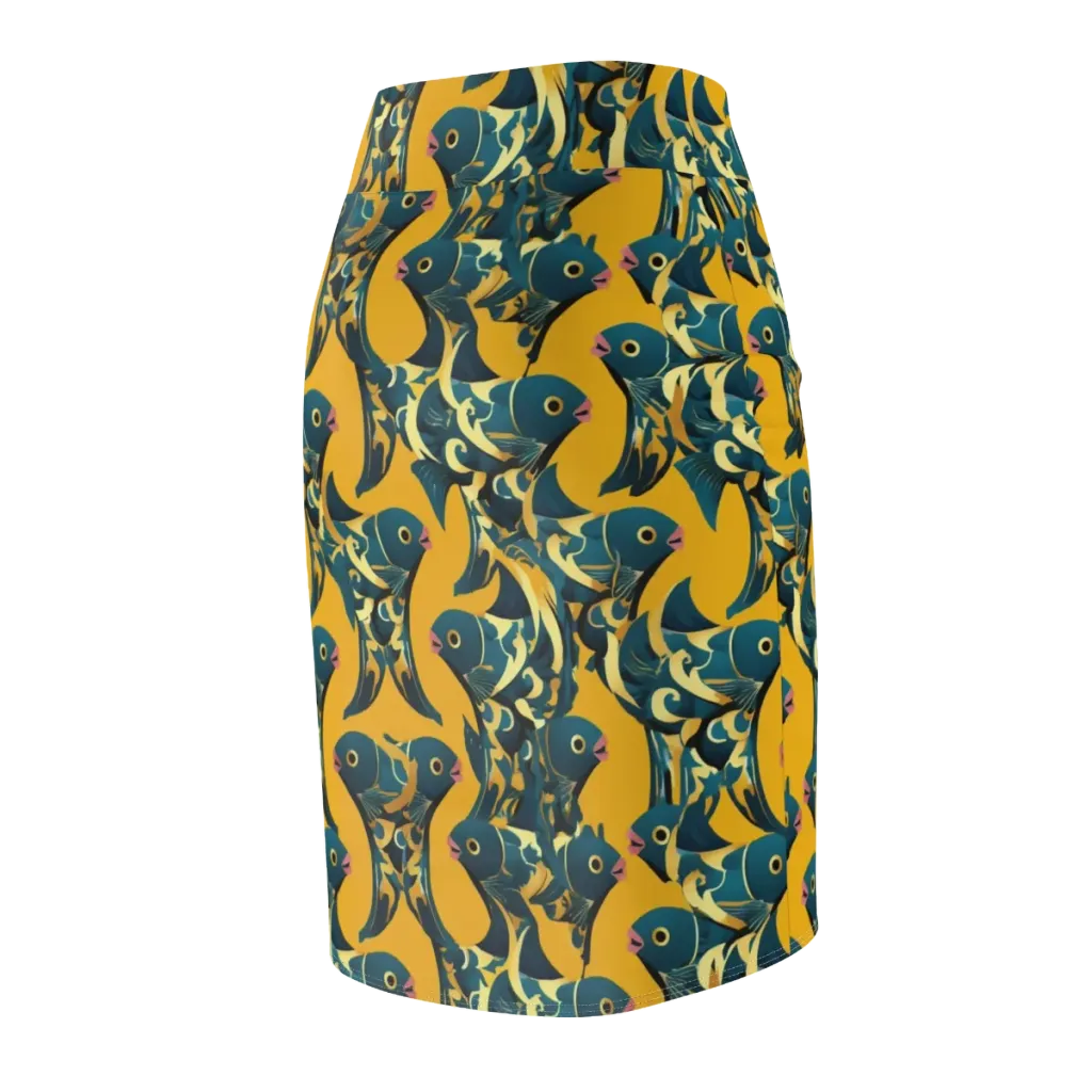 Canary Current on Pencil Skirt — Back Side