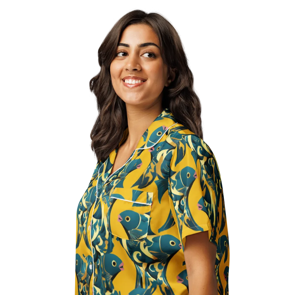 Canary Current on Women's Short Sleeve Pajama Top — Left Front