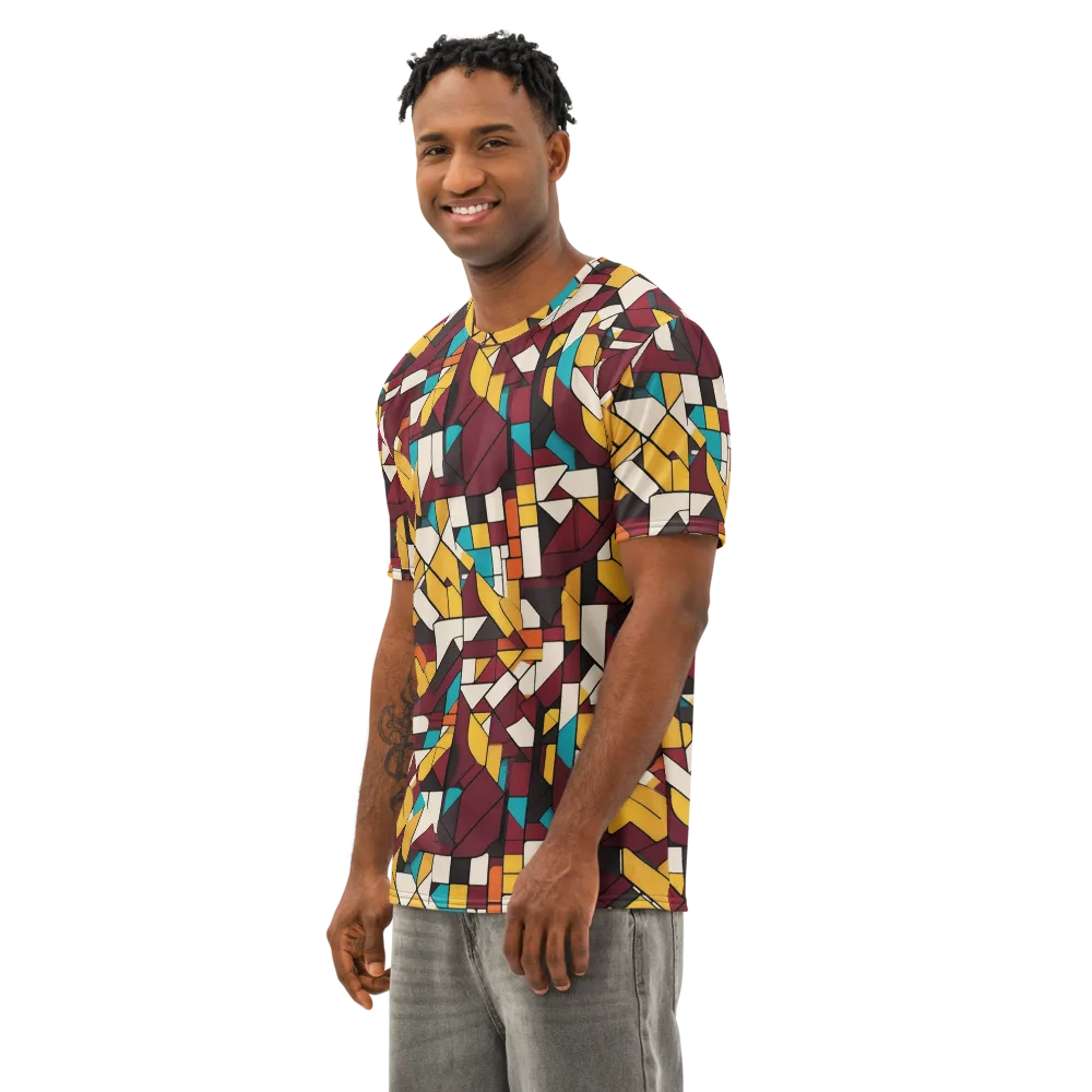 Carmine Circuit on Men's Cotton Crew Neck T-Shirt — Left Front