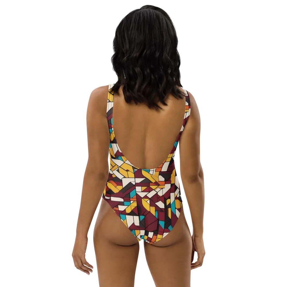 Carmine Circuit on One-Piece Swimsuit — Back