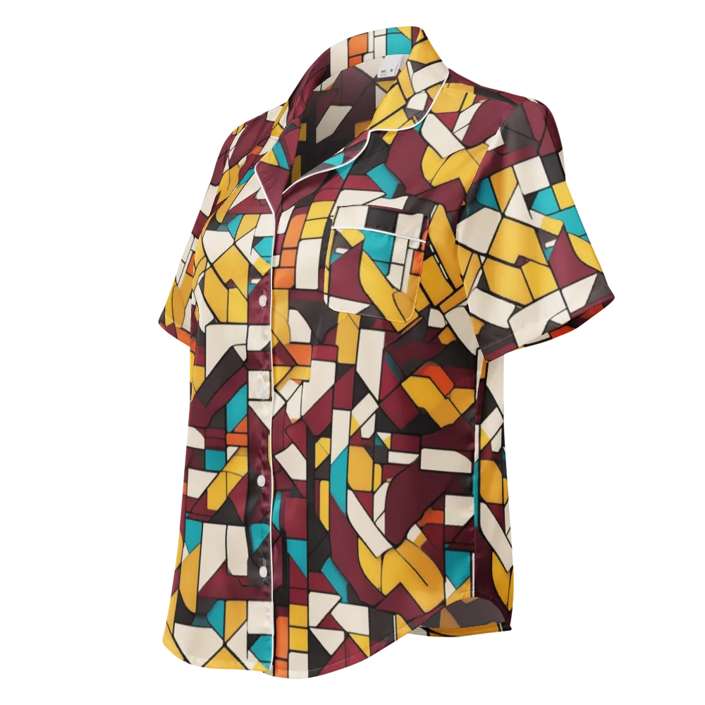 Carmine Circuit on Women's Short Sleeve Pajama Top — Left Front