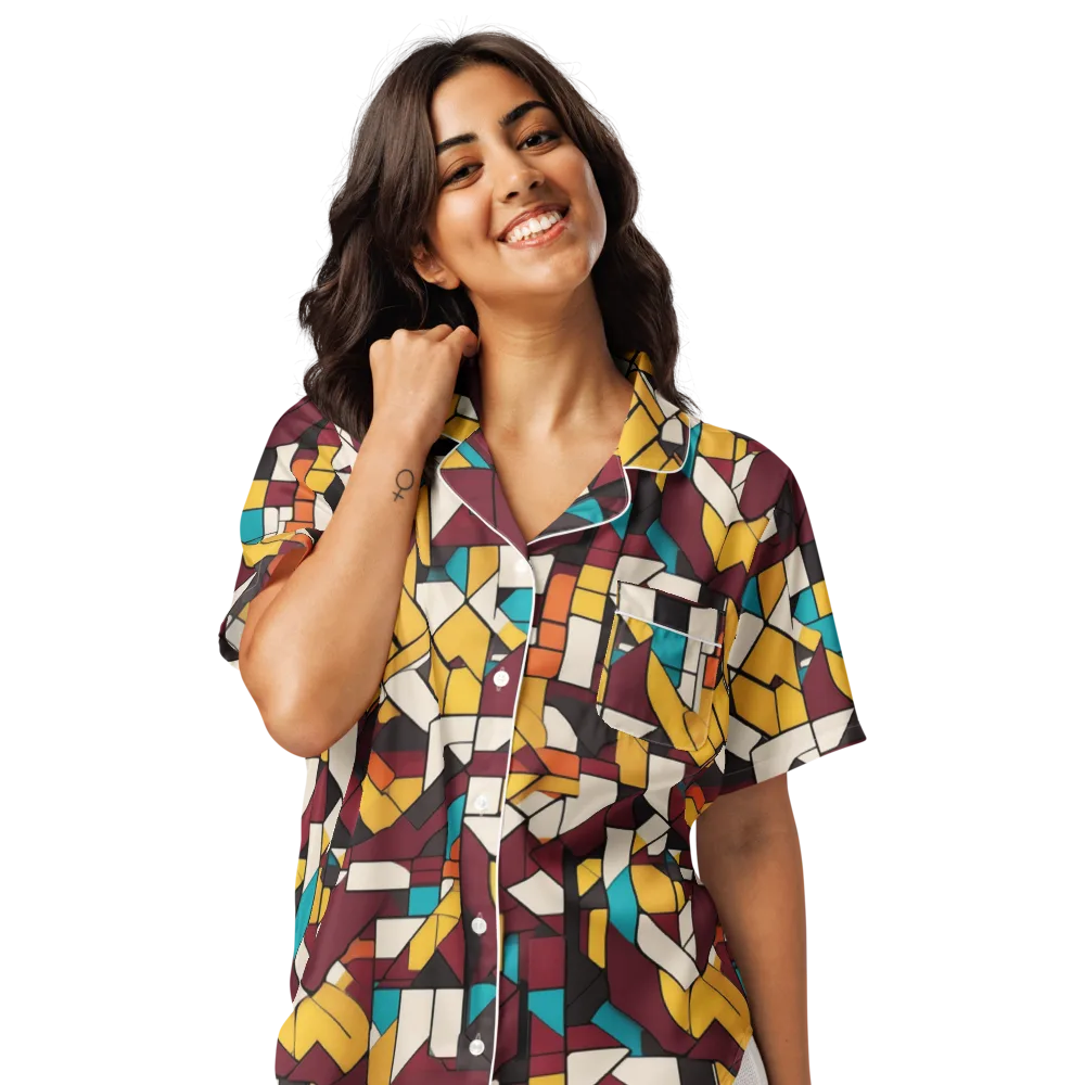 Carmine Circuit on Women's Short Sleeve Pajama Top — Front