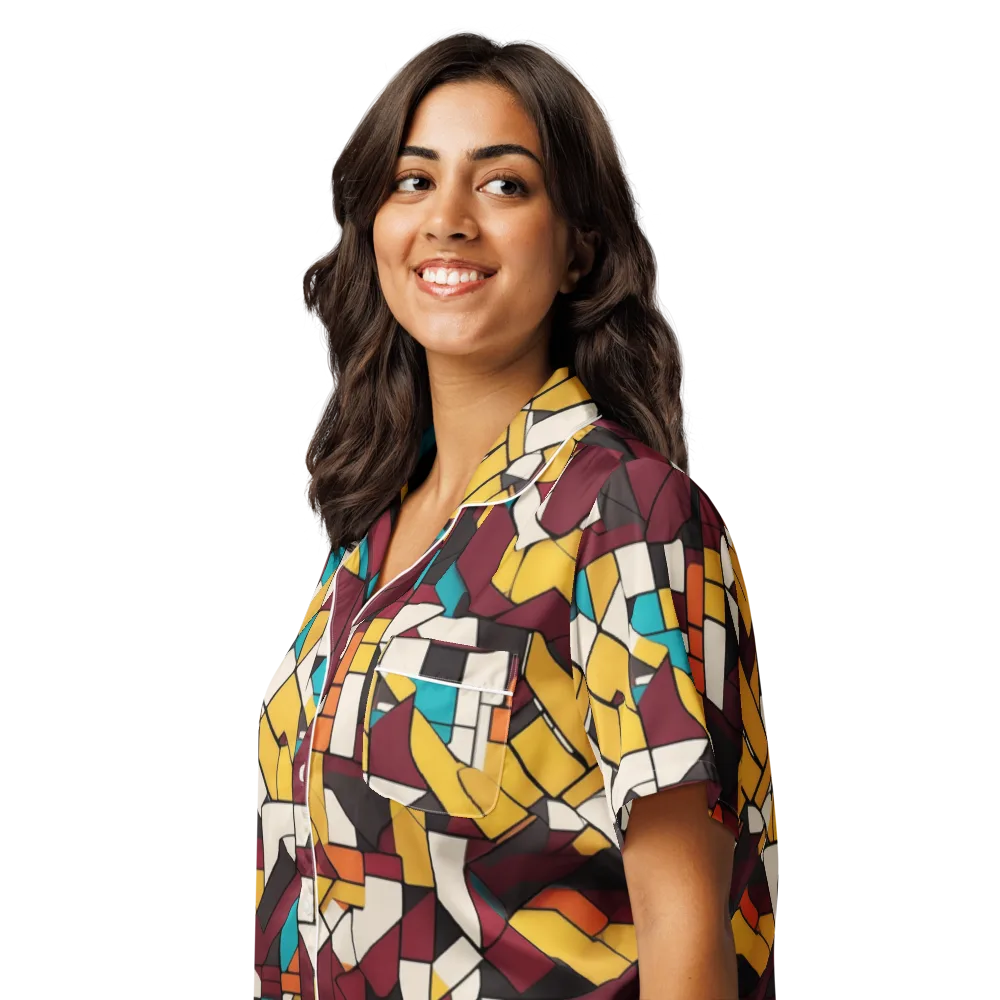 Carmine Circuit on Women's Short Sleeve Pajama Top — Left Front