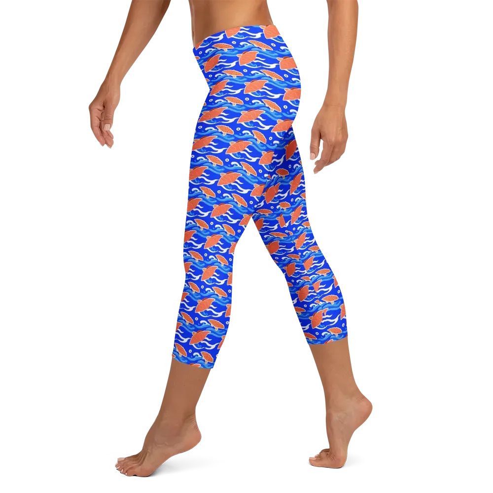 Neon River on Capri Leggings — Left