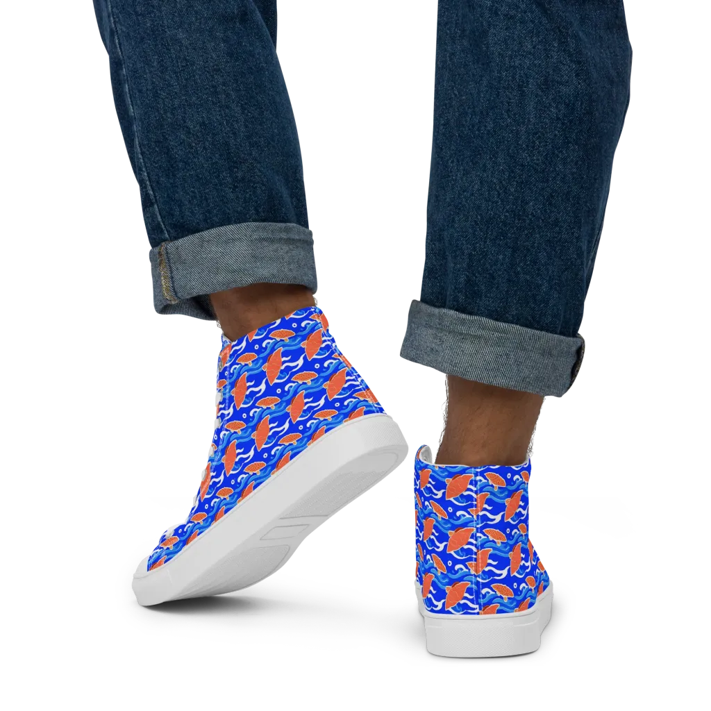 Neon River on Men's High Top Canvas Shoes — Back