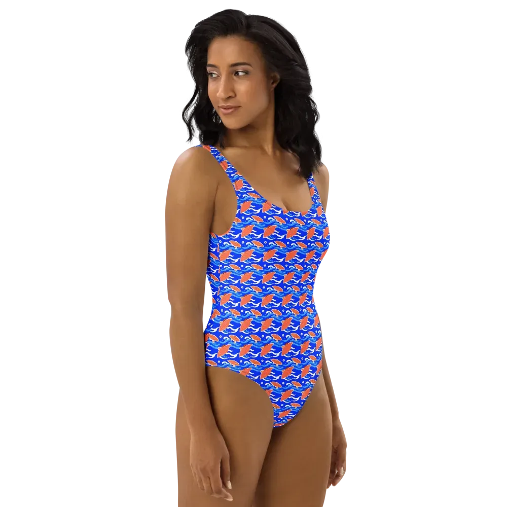 Neon River on One-Piece Swimsuit — Right