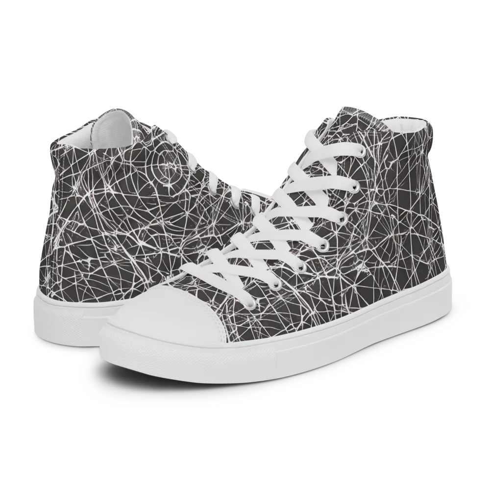 Ivory Static on Men's High Top Canvas Shoes — Left
