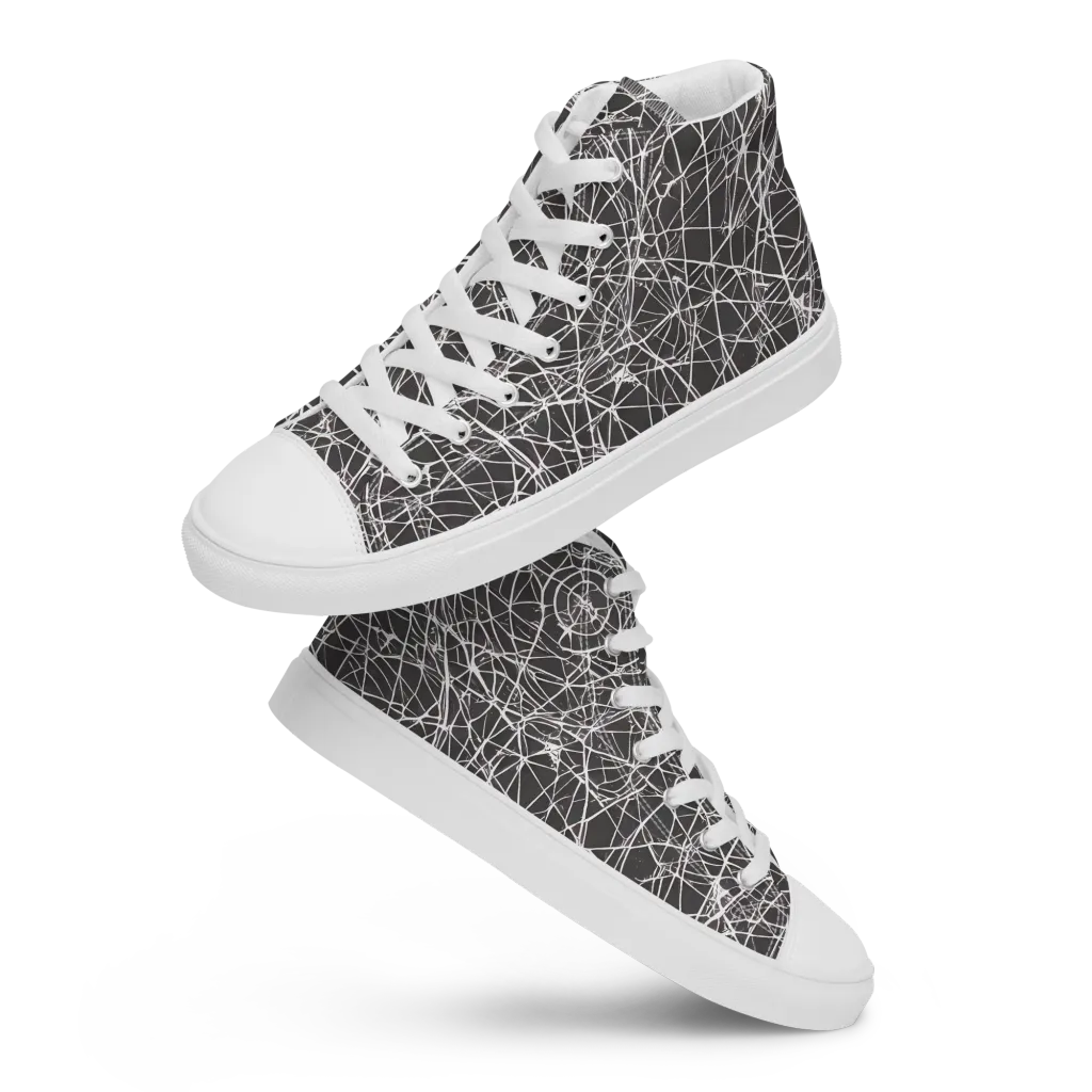 Ivory Static on Women's High Top Canvas Shoes — Front