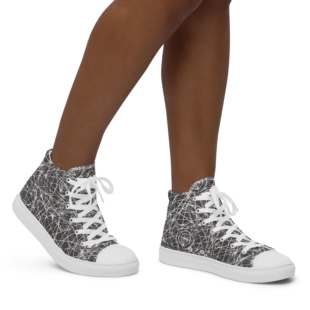 Ivory Static on Women's High Top Canvas Shoes — Right