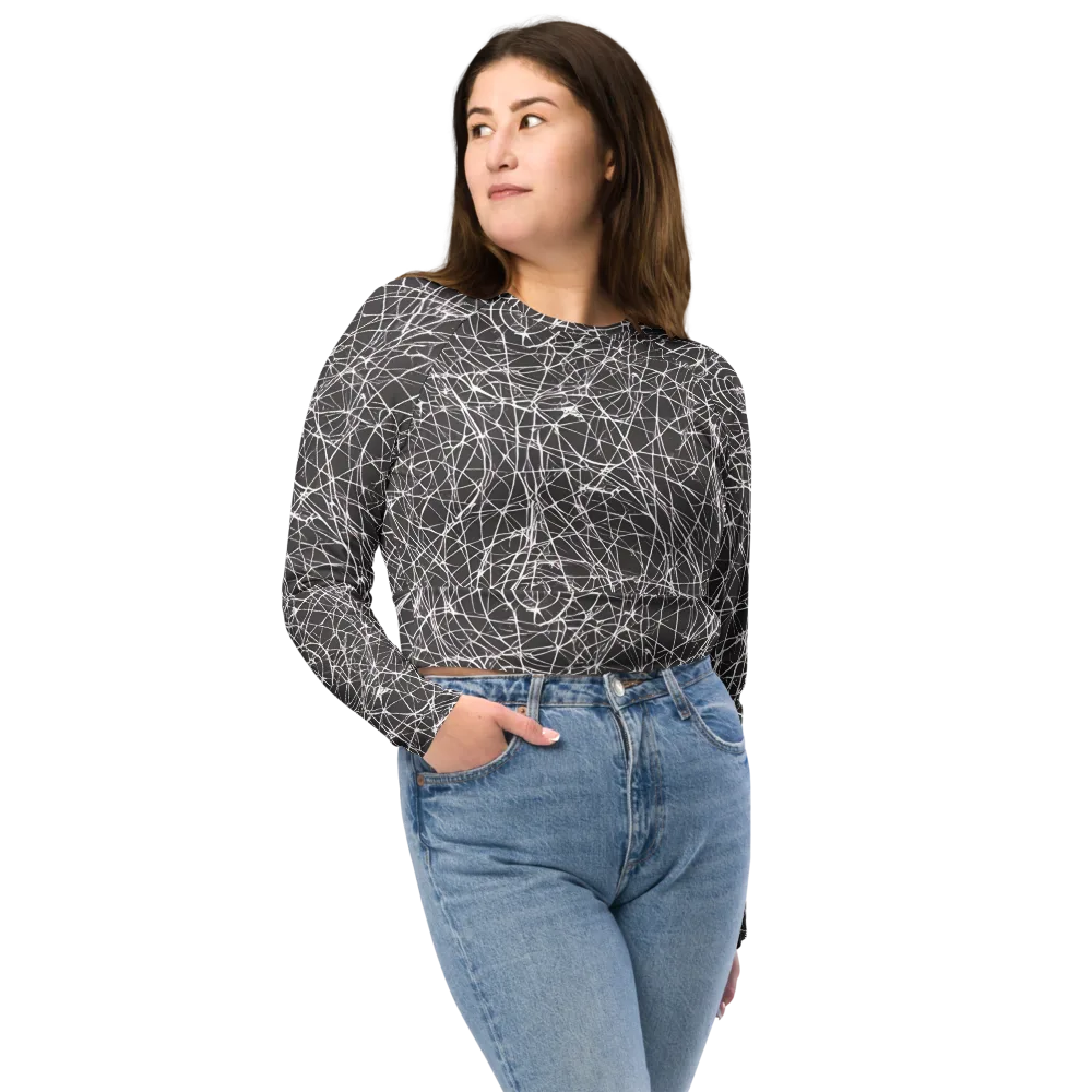 Ivory Static on Long Sleeve Crop Top — Front