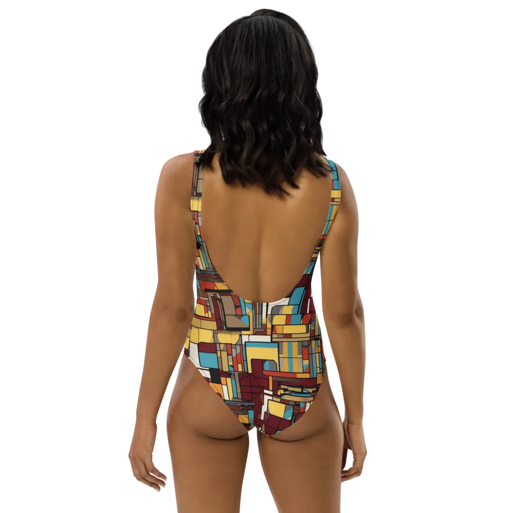 Bauhaus Circuit on One-Piece Swimsuit — Back
