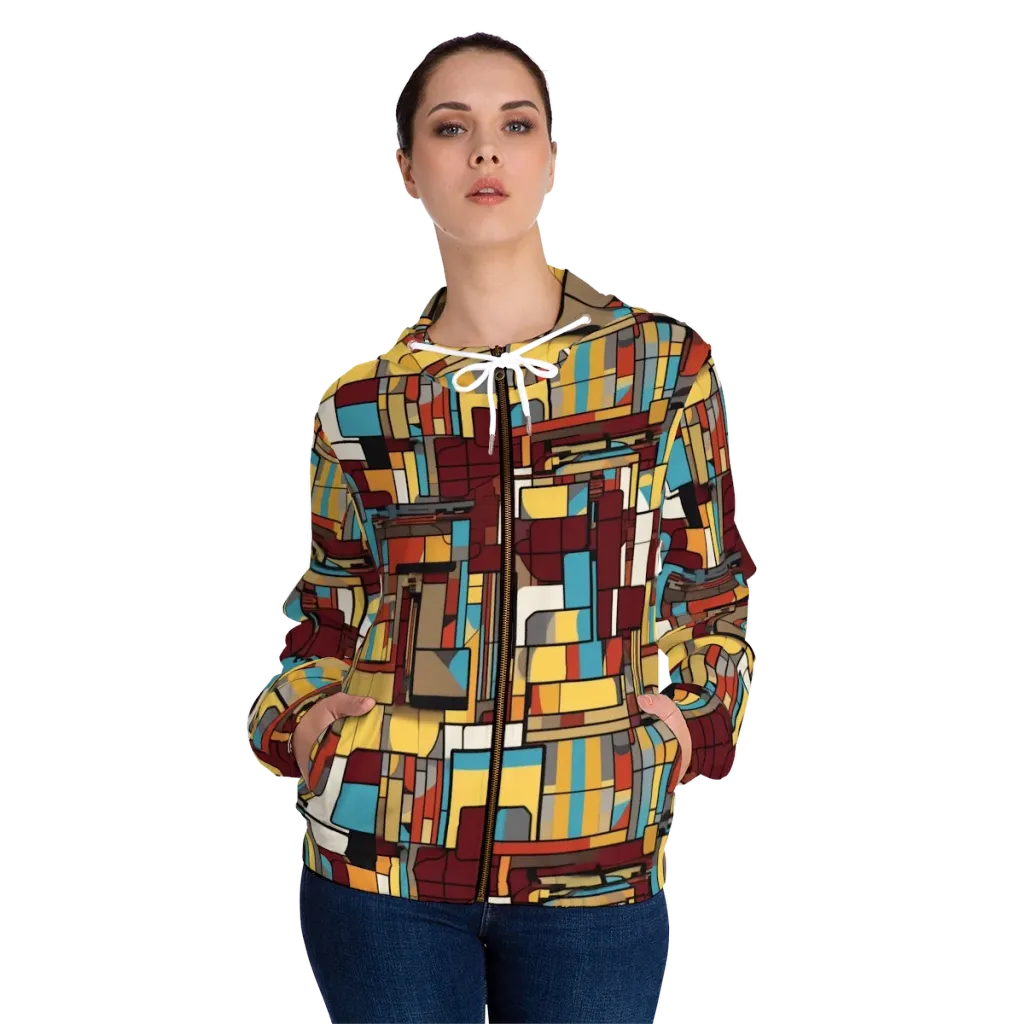 Bauhaus Circuit on Women's Full-Zip Hoodie — Front On Person